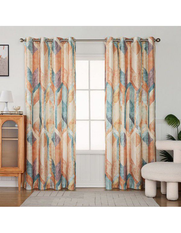 Nordic printing decorative curtain cloth Modern client bedroom shading cloth Polyester curtain cloth wholesale