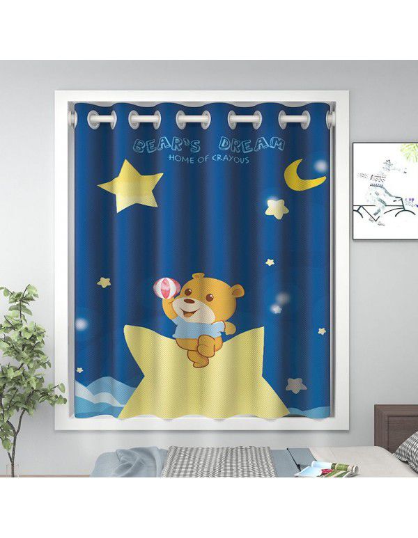 Blackout curtains, small windows in bedroom, short, no punching installation, telescopic rod, full blackout cloth, curtain, float window, thermal insulation