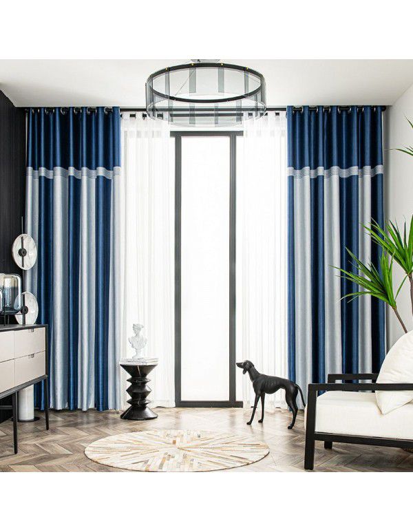 Morandi Blue Blackout Curtain New Year Curtain Bedroom Living Room Float Window Hook Short Curtain Hot Sales List