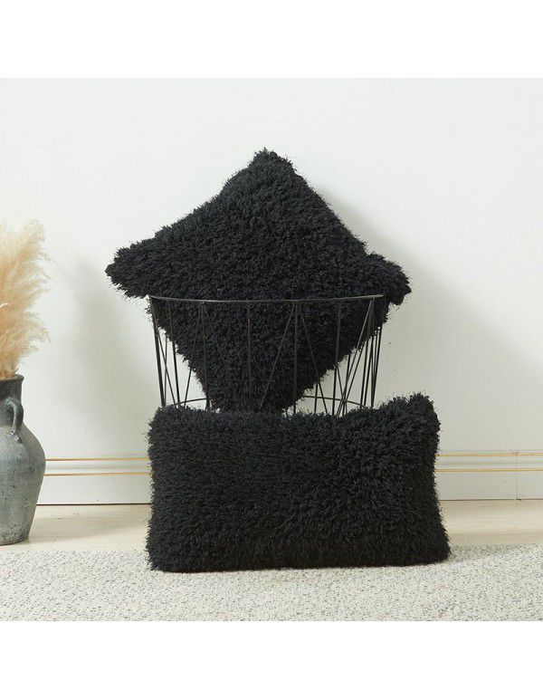 Pure color plush cashmere autumn and winter straw wool cushion cover ins wind non core pillow waist linen cushion cover