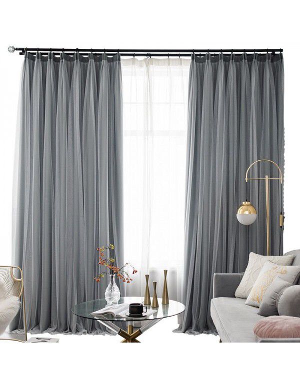 Curtains, shading, heat insulation, sunscreen, new full shade cloth, hook type bedroom screen curtain, simple Nordic style