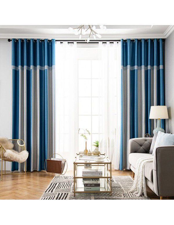 Morandi Blue Blackout Curtain New Year Curtain Bedroom Living Room Float Window Hook Short Curtain Hot Sales List
