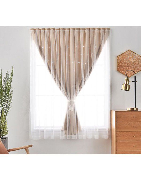 Velcro hollow hole free high blackout curtain cloth wholesale Nordic net red curtain finished product