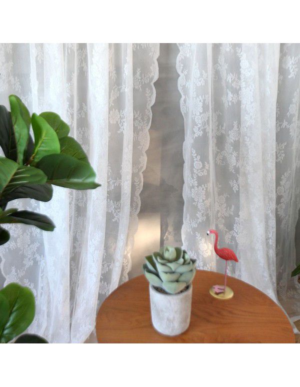 Korean idyllic lace finished white screen window curtain, screen curtain, magic tape, living room balcony, floating window, girl, French rod curtain