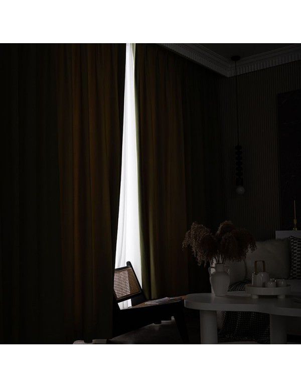 Herringbone texture Matcha green curtain small red book living room bedroom shading velvet curtain cloth Nordic retro