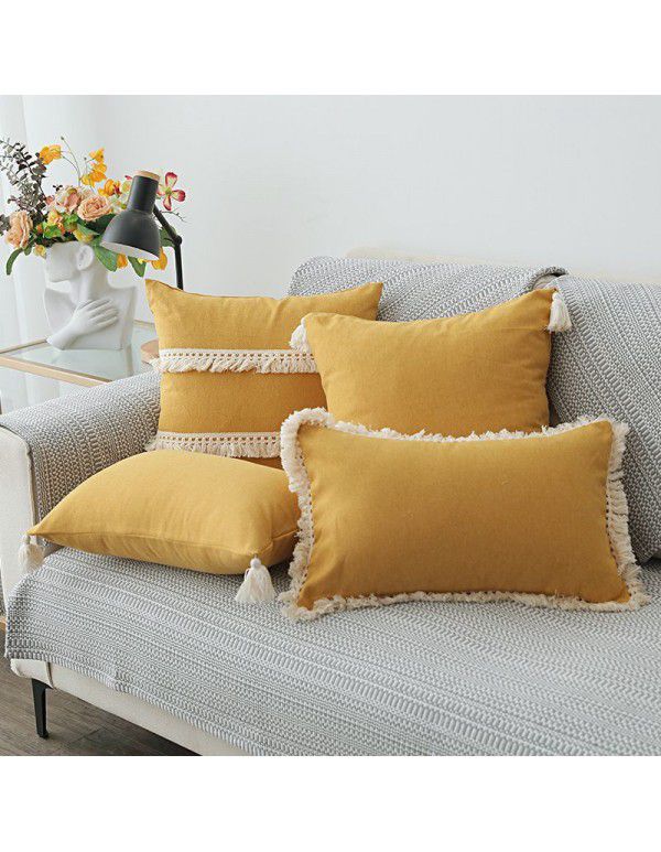 Nordic linen tassel pillow cover American style garden sofa pillow office waist pillow bedside cushion waist back wholesale