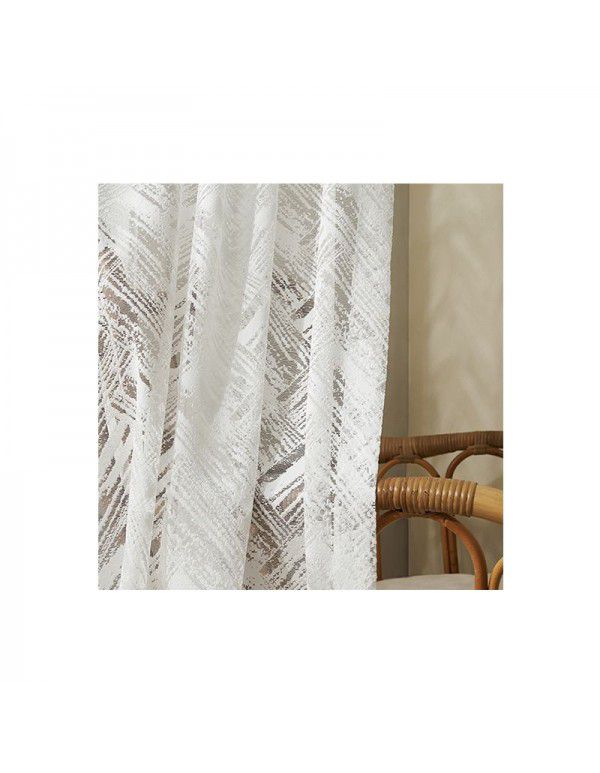 Modern simple ins style finely woven geometric three-dimensional pattern gauze curtain, light tight, balcony embroidered window screen, white yarn