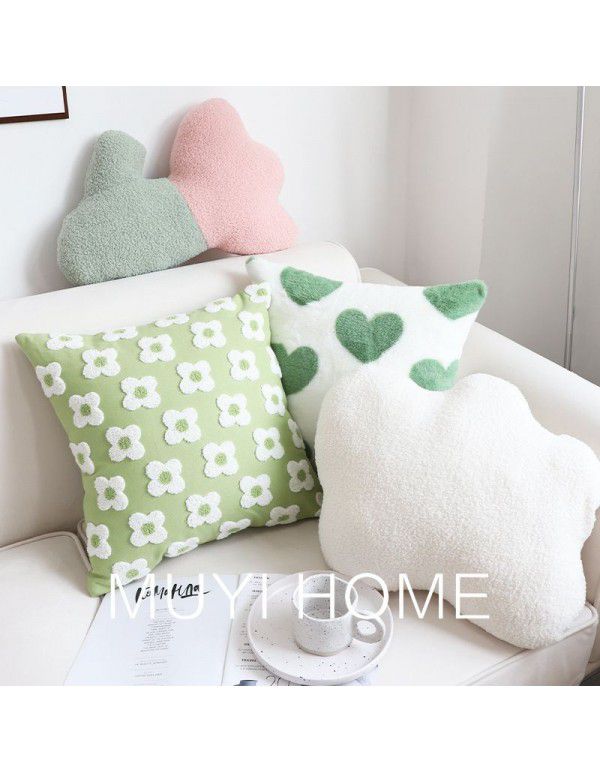 Spring New Love Pillow Cover Net Red Flower Cushion Cover Living Room Sofa Bed Pillow White Cloud Waist Pillow