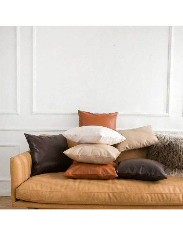 Soft imitation cow leather light luxury pillow cover leather texture waist pillow living room sofa science and technology cloth cushion imitation leather pillow