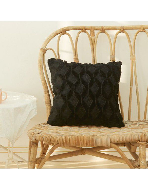 Wholesale special embroidered geometric diamond block plush pillowcase Simple solid color Nordic style household pillowcase