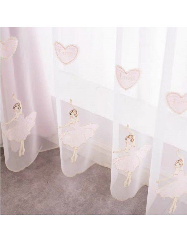 Little Fresh Ballet Girl Embroidered Yarn Curtain Sweet Embroidered Yarn Float Window Bedroom Balcony Dance Room Embroidered Yarn