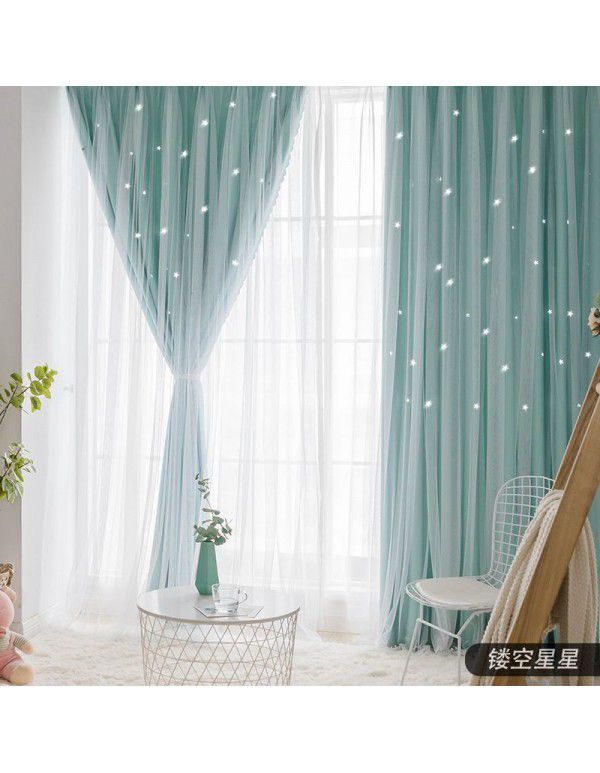 Curtains, shading, heat insulation, sunscreen, new full shade cloth, hook type bedroom screen curtain, simple Nordic style