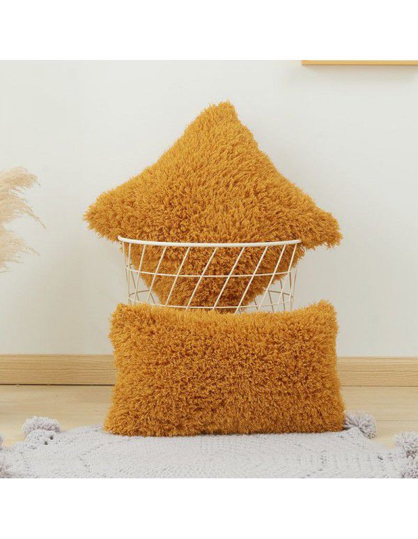 Pure color plush cashmere autumn and winter straw wool cushion cover ins wind non core pillow waist linen cushion cover
