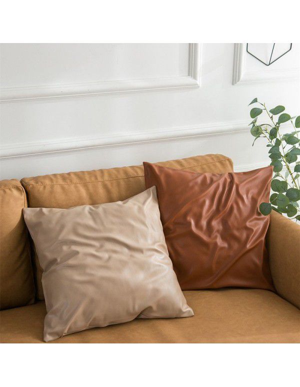 Soft imitation cow leather light luxury pillow cover leather texture waist pillow living room sofa science and technology cloth cushion imitation leather pillow