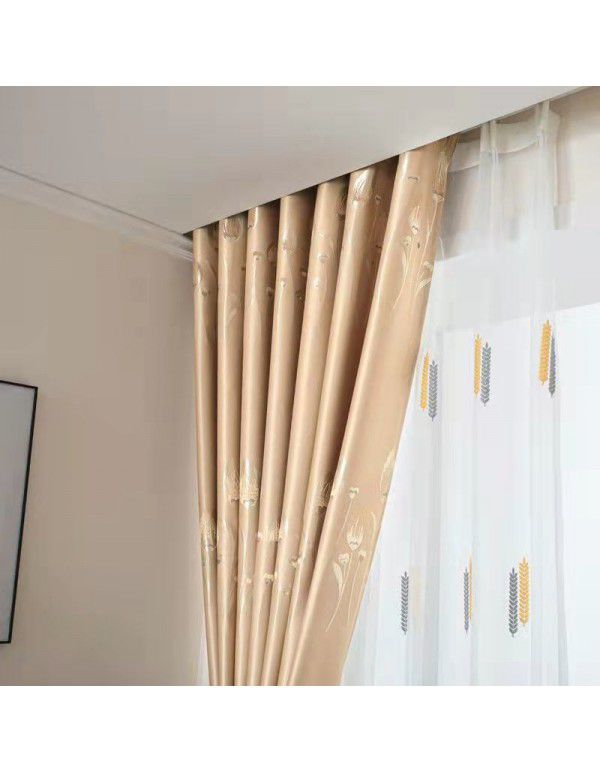 Double sided curtain rent room, no punching installation, simple thickened balcony, sunshade curtain rod, full set of finished curtain cloth