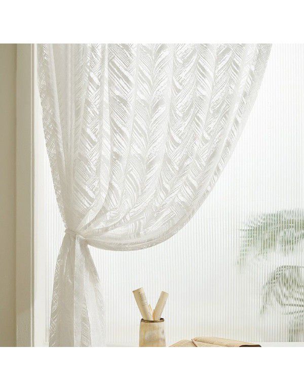 Modern simple ins style finely woven geometric three-dimensional pattern gauze curtain, light tight, balcony embroidered window screen, white yarn