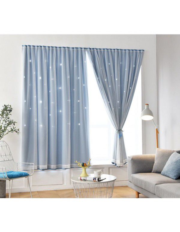 Velcro hollow hole free high blackout curtain cloth wholesale Nordic net red curtain finished product