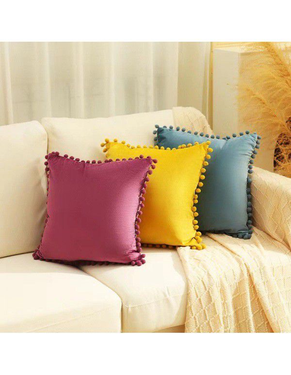 Nordic ins style pillowcase cross-border ball ball velvet solid color pillowcase office sofa pillow bedside cushion
