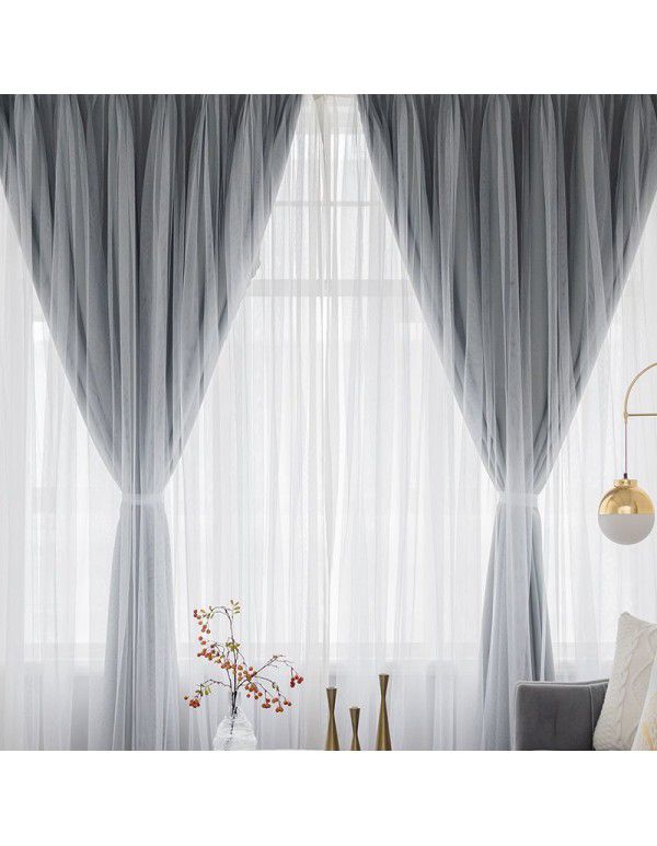 Curtains, shading, heat insulation, sunscreen, new full shade cloth, hook type bedroom screen curtain, simple Nordic style