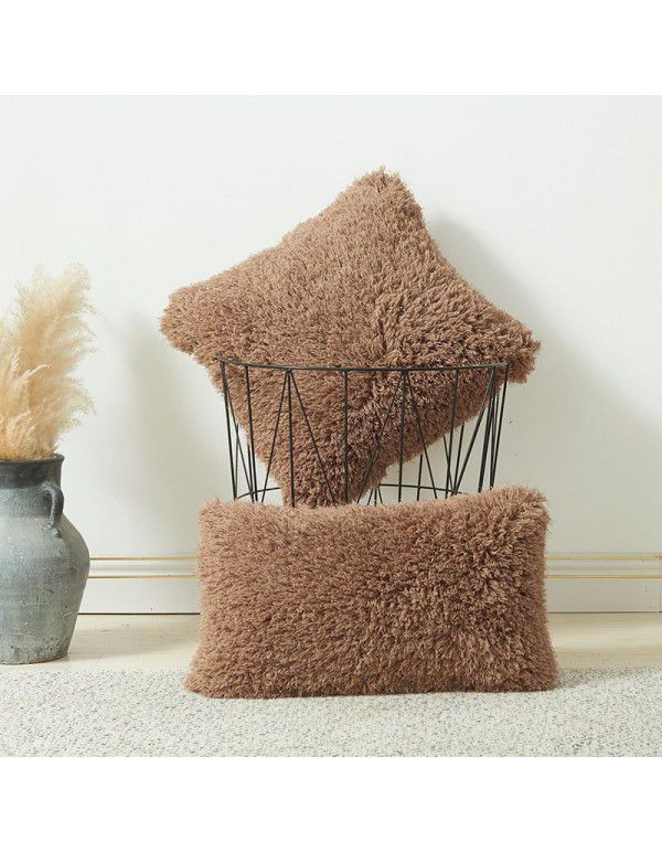 Pure color plush cashmere autumn and winter straw wool cushion cover ins wind non core pillow waist linen cushion cover