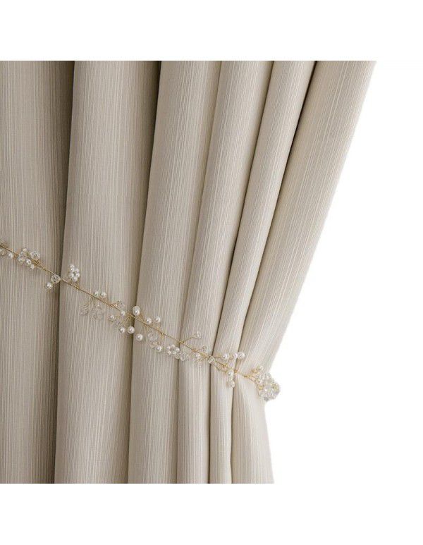 Modern simple thousand silk cotton curtain, solid color blackout cloth, cream color curtain, light luxury, vertical stripe, living room and bedroom project