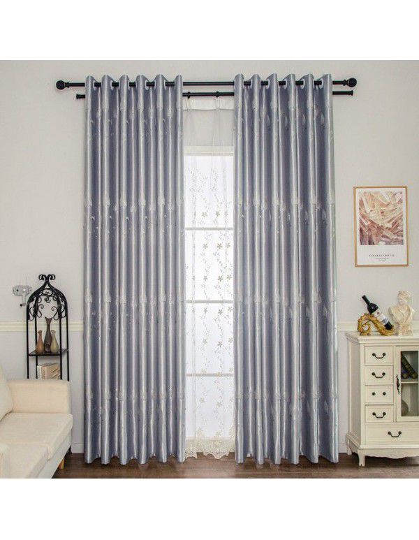 Double sided curtain rent room, no punching installation, simple thickened balcony, sunshade curtain rod, full set of finished curtain cloth