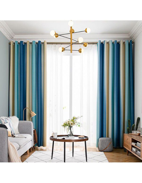 Morandi Blue Blackout Curtain New Year Curtain Bedroom Living Room Float Window Hook Short Curtain Hot Sales List