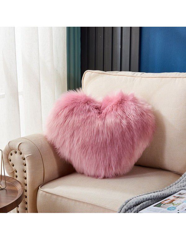 Cute solid color imitation wool throw pillow car pillow heart-shaped sofa waist cushion office seat plush cushion