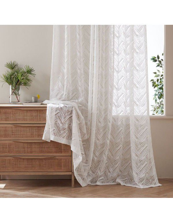 Modern simple ins style finely woven geometric three-dimensional pattern gauze curtain, light tight, balcony embroidered window screen, white yarn