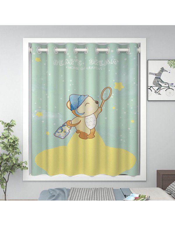 Blackout curtains, small windows in bedroom, short, no punching installation, telescopic rod, full blackout cloth, curtain, float window, thermal insulation