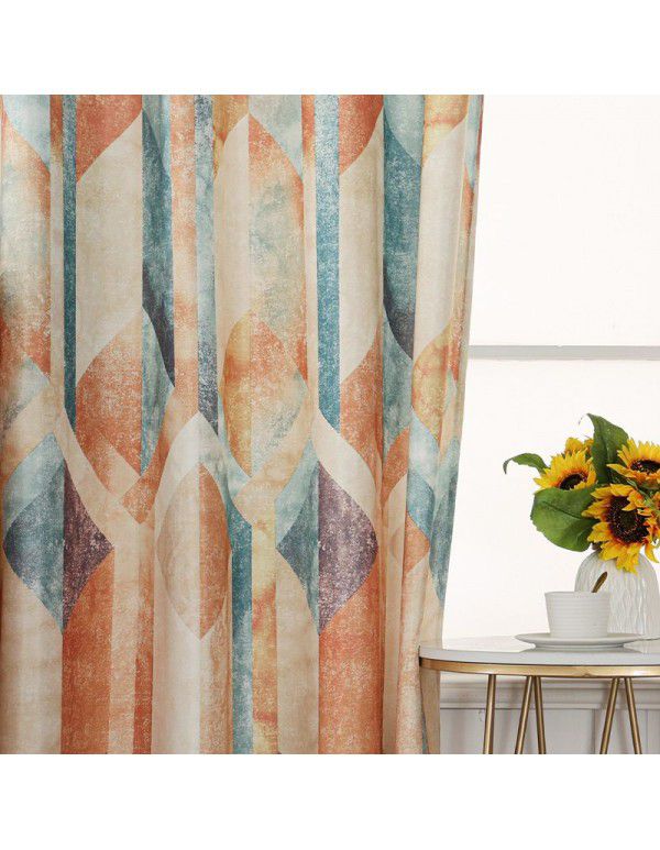 Nordic printing decorative curtain cloth Modern client bedroom shading cloth Polyester curtain cloth wholesale