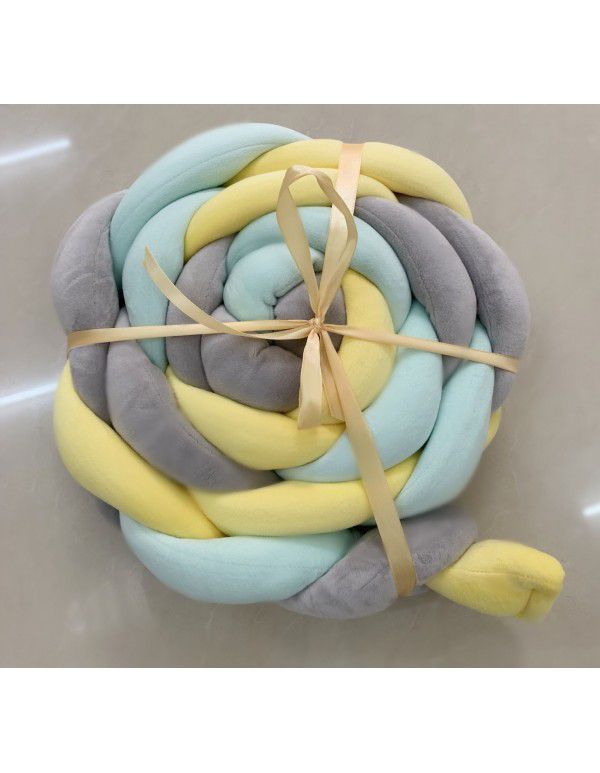 Ins Popular Danish Knitted Long Knot Throw Pillow kont Ball Three Strand fried dough twist Braid Baby Bed Anti collision Bed Circumference