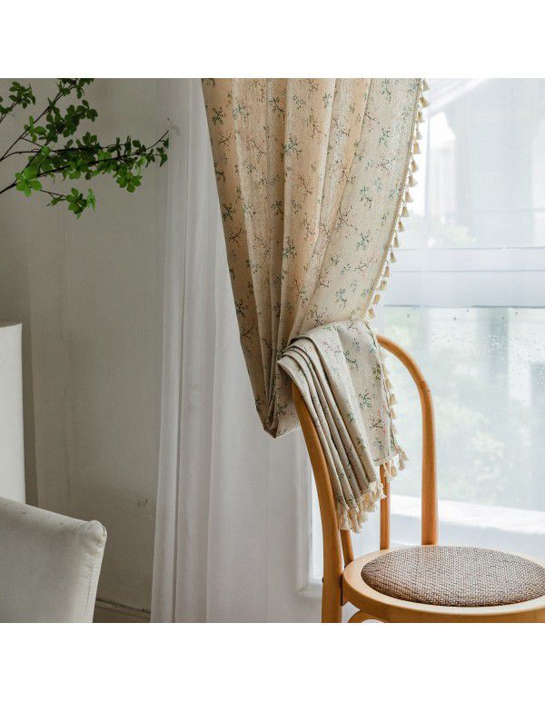 North American curtain, finished small window, kitchen, half curtain, tassel, cotton, linen, half shading, window, short curtain, cross-border Japan and Korea