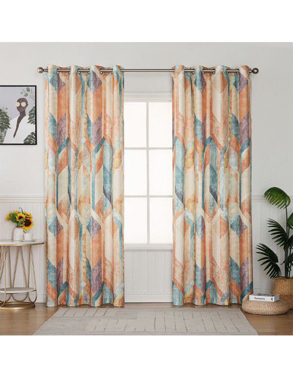 Nordic printing decorative curtain cloth Modern client bedroom shading cloth Polyester curtain cloth wholesale