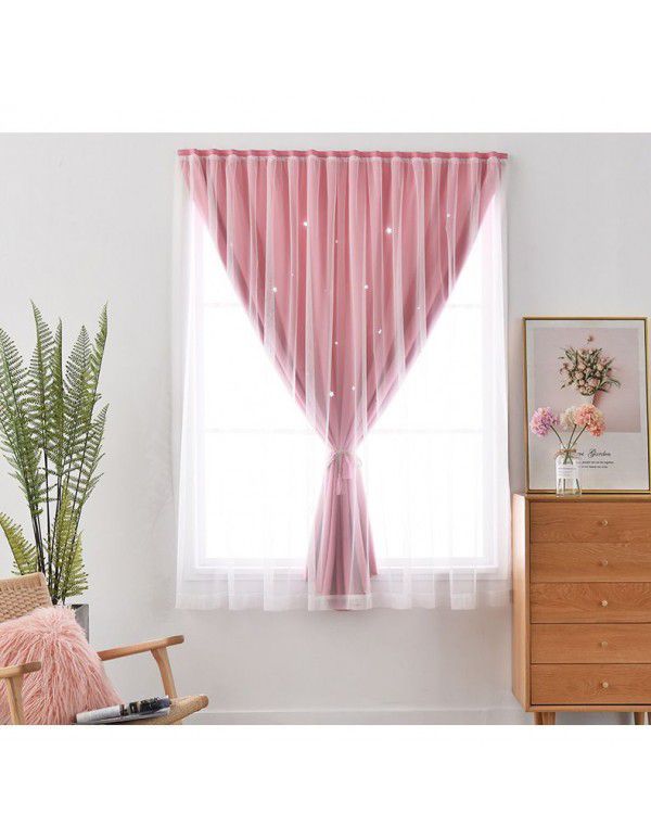 Velcro hollow hole free high blackout curtain cloth wholesale Nordic net red curtain finished product