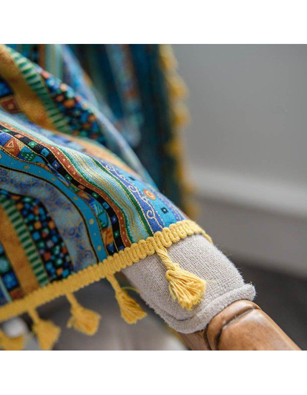 Cloth father curtain, finished American Bohemian ethnic style, cotton and linen printing, sound insulation, shading, partition curtain, window cloth
