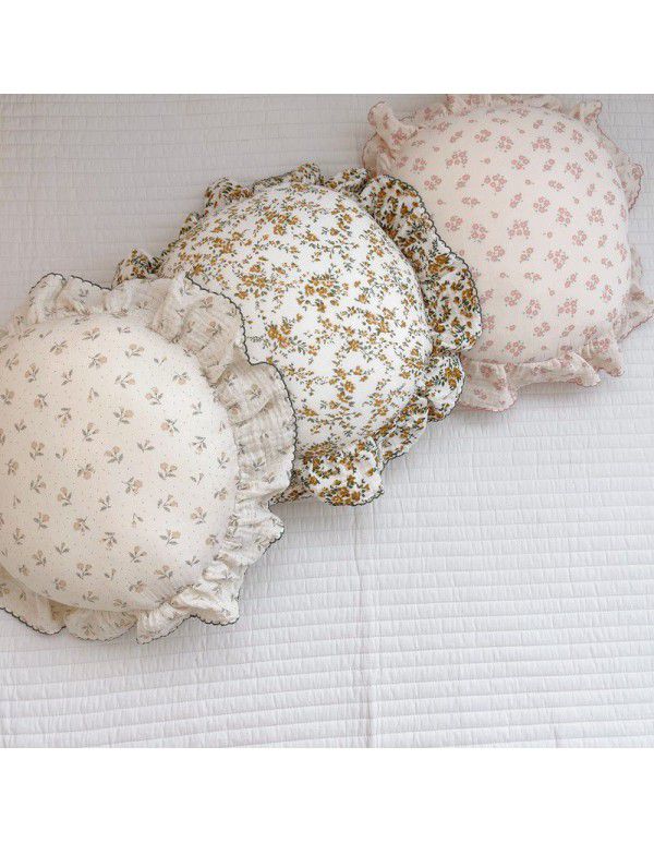 Ins Korean Floral Lotus Leaf Lace Girl Heart Bedroom Sofa Car Office Cushion Throw Pillow Cotton Pillow