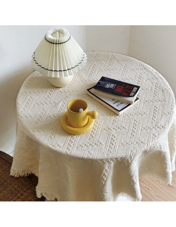 Japanese network red round tablecloth Nordic style white tablecloth tea table mat background cloth dessert table cover