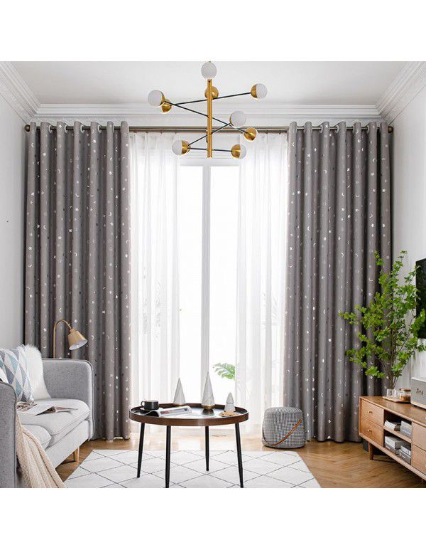 Morandi Blue Blackout Curtain New Year Curtain Bedroom Living Room Float Window Hook Short Curtain Hot Sales List