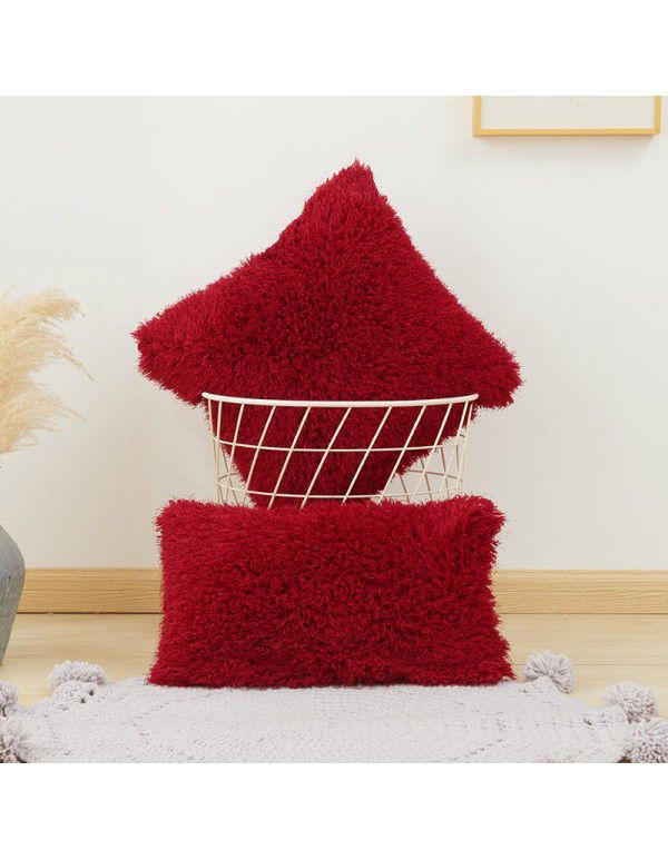 Pure color plush cashmere autumn and winter straw wool cushion cover ins wind non core pillow waist linen cushion cover