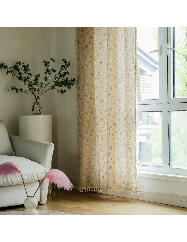 North American curtain, finished small window, kitchen, half curtain, tassel, cotton, linen, half shading, window, short curtain, cross-border Japan and Korea