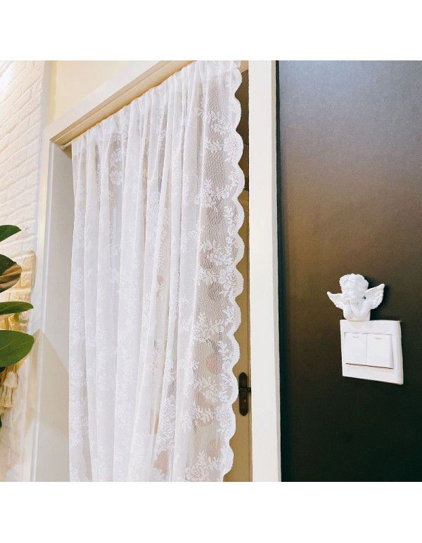 Korean idyllic lace finished white screen window curtain, screen curtain, magic tape, living room balcony, floating window, girl, French rod curtain