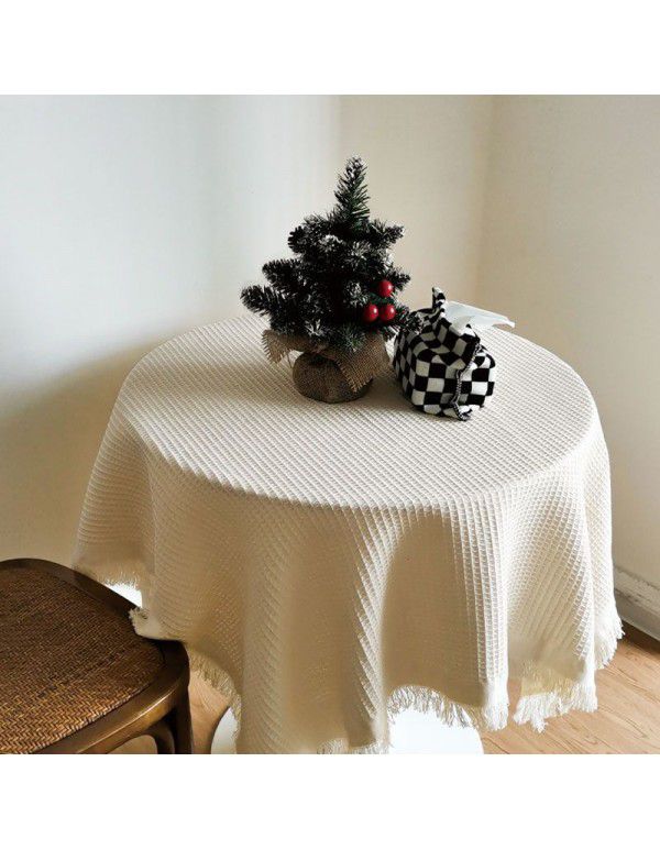 Japanese network red round tablecloth Nordic style white tablecloth tea table mat background cloth dessert table cover