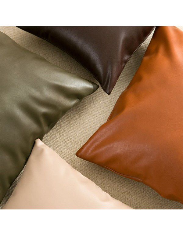 Soft imitation cow leather light luxury pillow cover leather texture waist pillow living room sofa science and technology cloth cushion imitation leather pillow