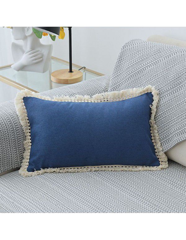 Nordic linen tassel pillow cover American style garden sofa pillow office waist pillow bedside cushion waist back wholesale