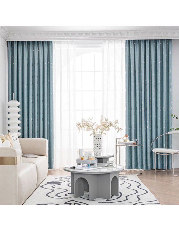 Morandi Blue Blackout Curtain New Year Curtain Bedroom Living Room Float Window Hook Short Curtain Hot Sales List