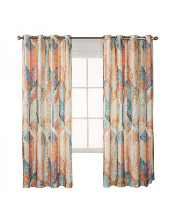 Nordic printing decorative curtain cloth Modern client bedroom shading cloth Polyester curtain cloth wholesale