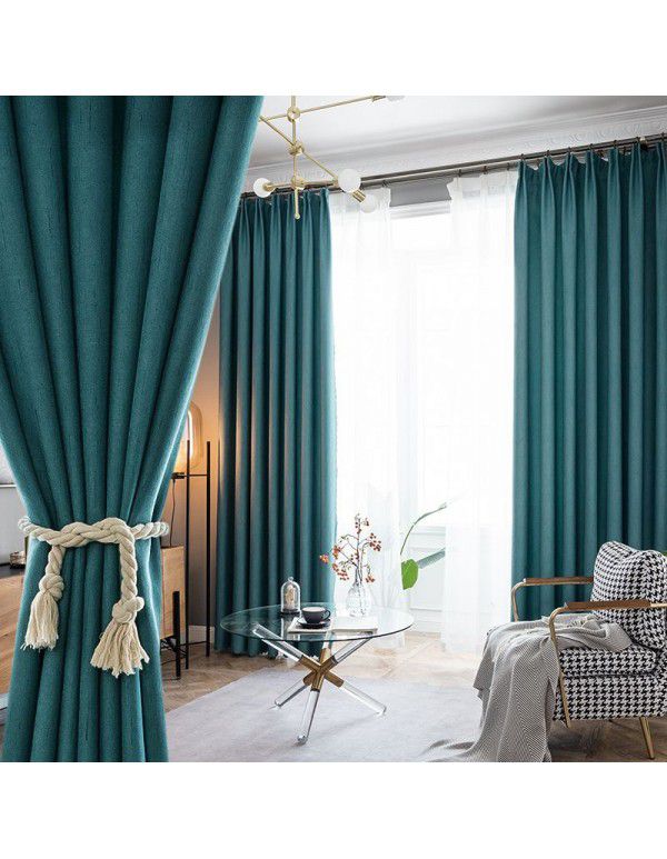 Curtains, shading, heat insulation, sunscreen, new full shade cloth, hook type bedroom screen curtain, simple Nordic style