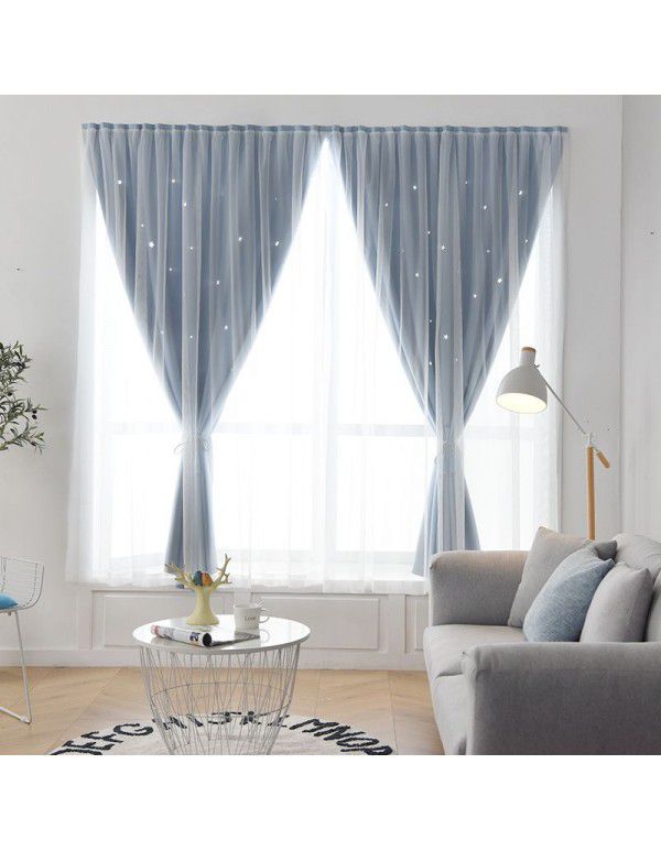 Velcro hollow hole free high blackout curtain cloth wholesale Nordic net red curtain finished product