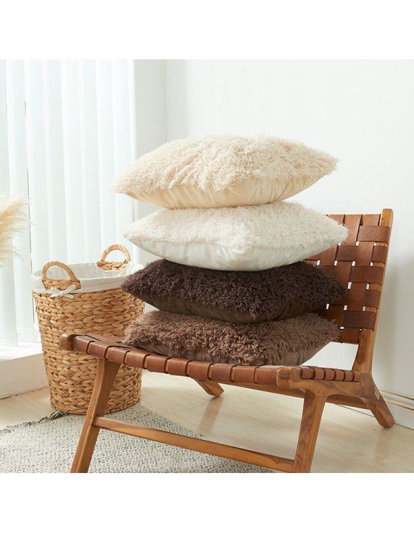 Pure color plush cashmere autumn and winter straw wool cushion cover ins wind non core pillow waist linen cushion cover